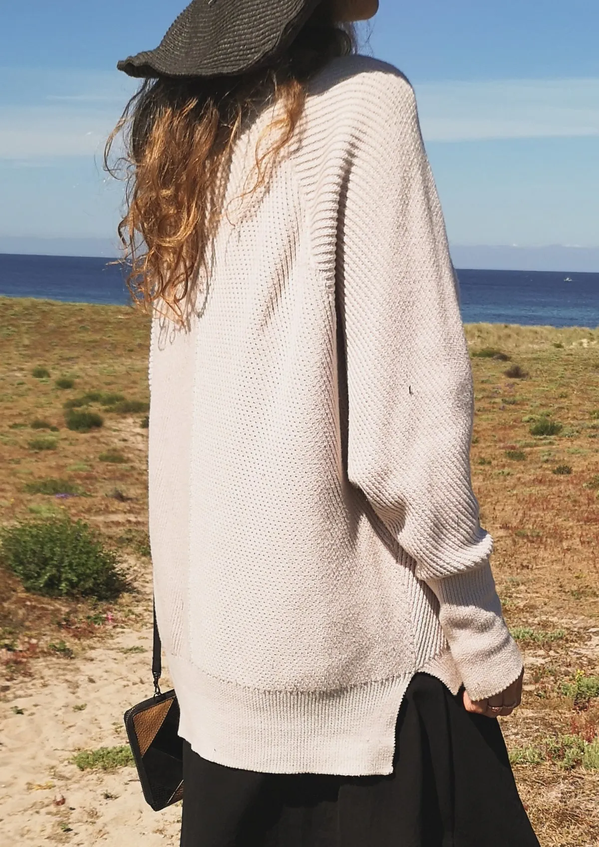 KNIT BIAS RIB SWEATER - ivory