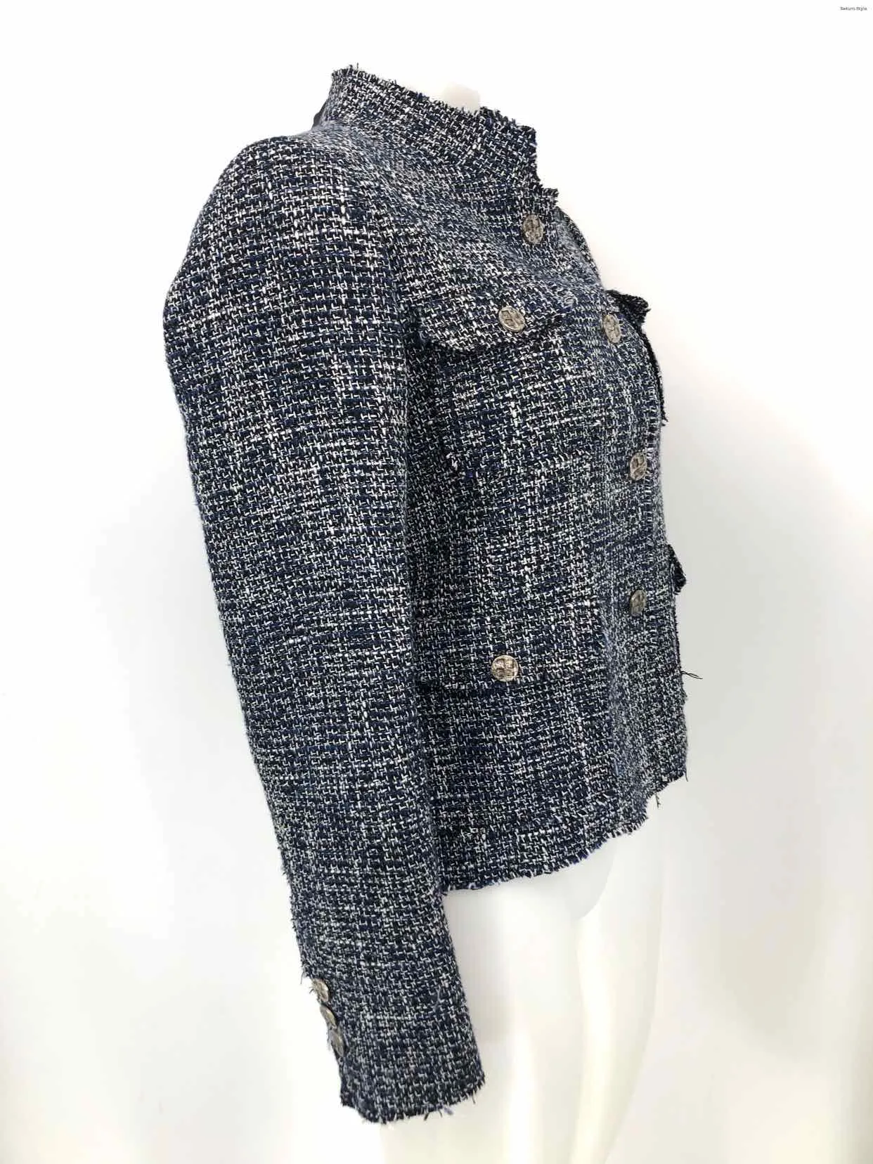 LA MAISON Navy Black & White Tweed Longsleeve Women Size LARGE  (L) Jacket