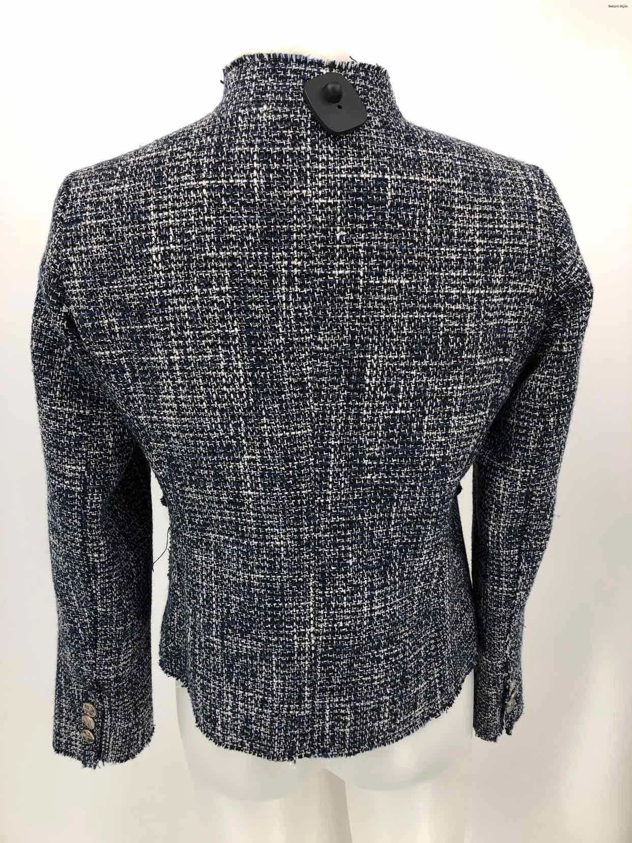 LA MAISON Navy Black & White Tweed Longsleeve Women Size LARGE  (L) Jacket