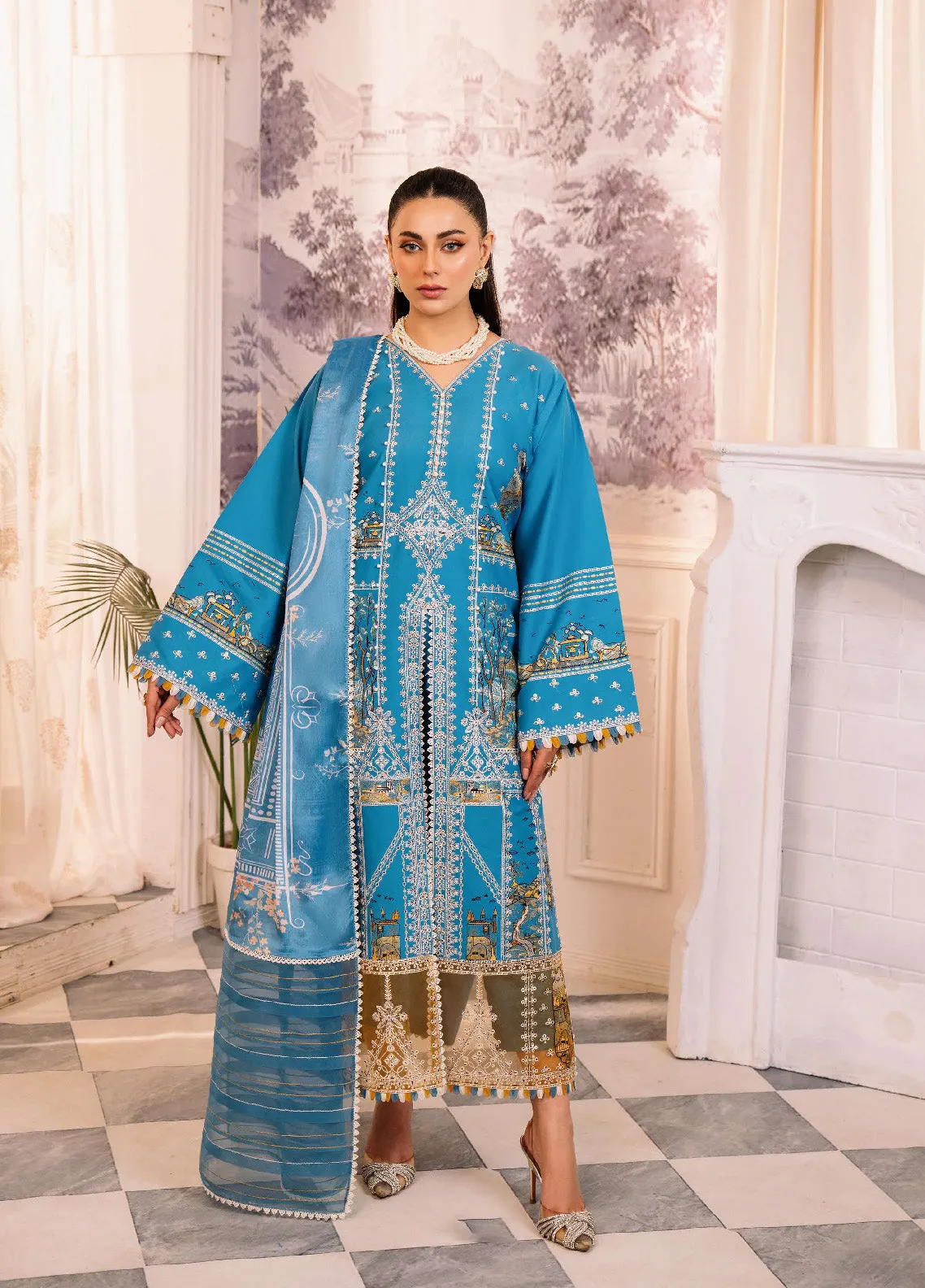 La'Hira By Bin Ilyas Embroidered Spring Lawn 3 Piece Unstitched Suit BI24LHSL-206-B