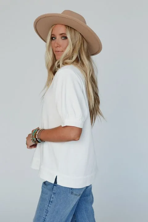 Lillie Puff Sleeve Henley Top - Off White