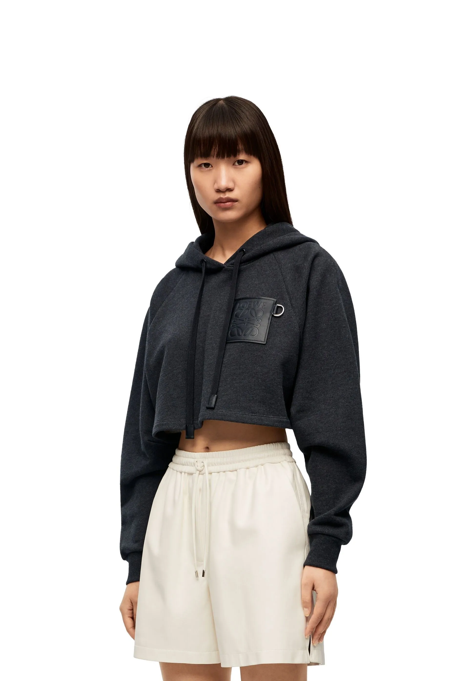 LOEWE  |Long Sleeves Plain Cotton Logo Hoodies & Sweatshirts