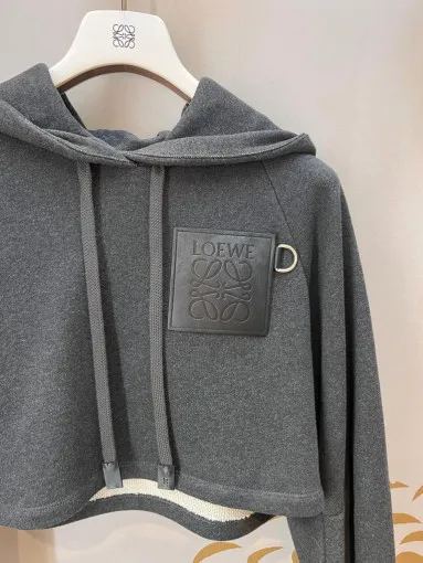 LOEWE  |Long Sleeves Plain Cotton Logo Hoodies & Sweatshirts