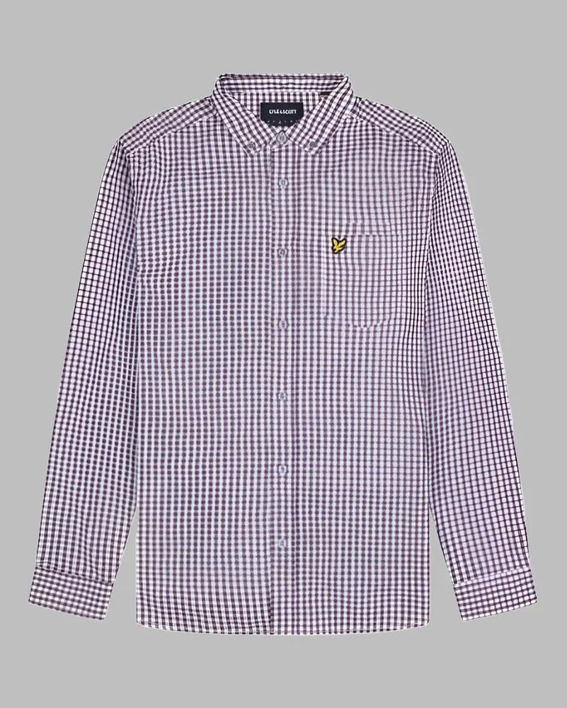 Lyle and Scott Shirt Long Sleeve Slim Fit Burgundy/White