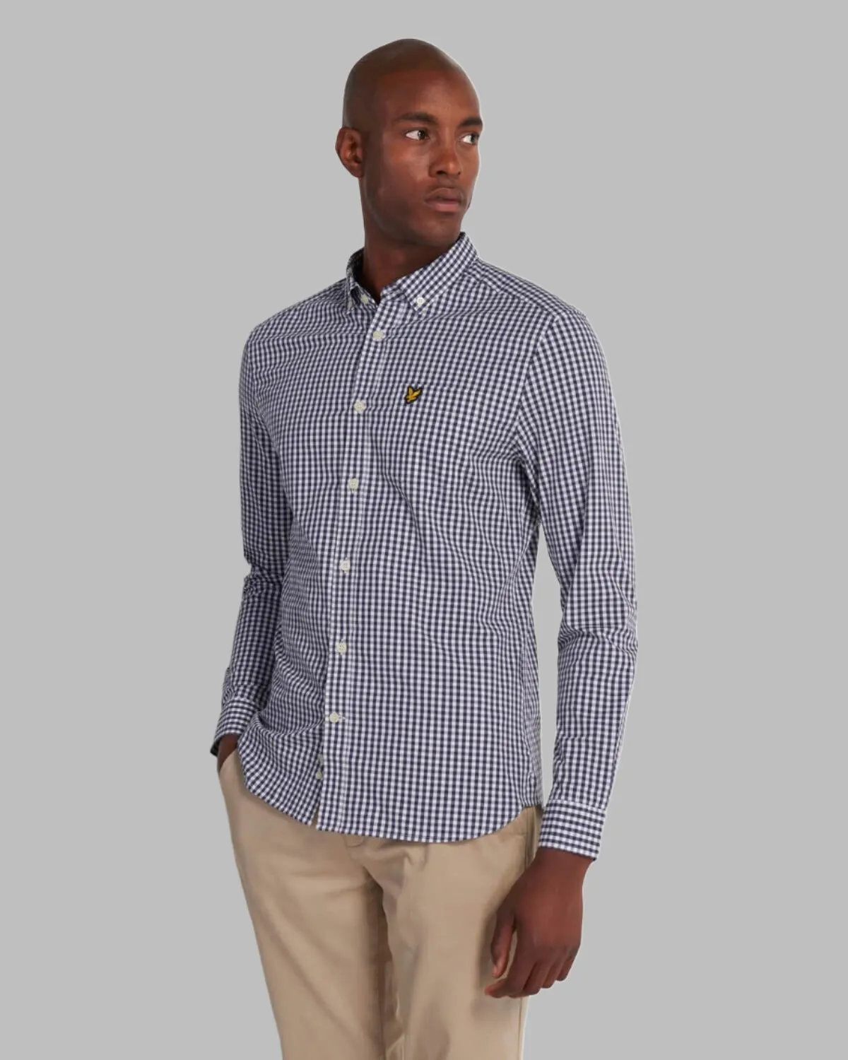 Lyle and Scott Shirt Slim Fit Gingham Navy/White