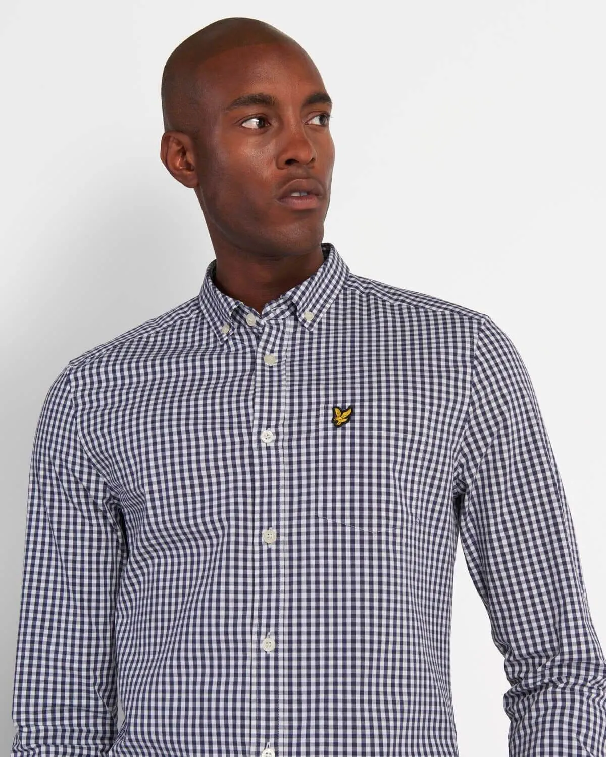 Lyle and Scott Shirt Slim Fit Gingham Navy/White