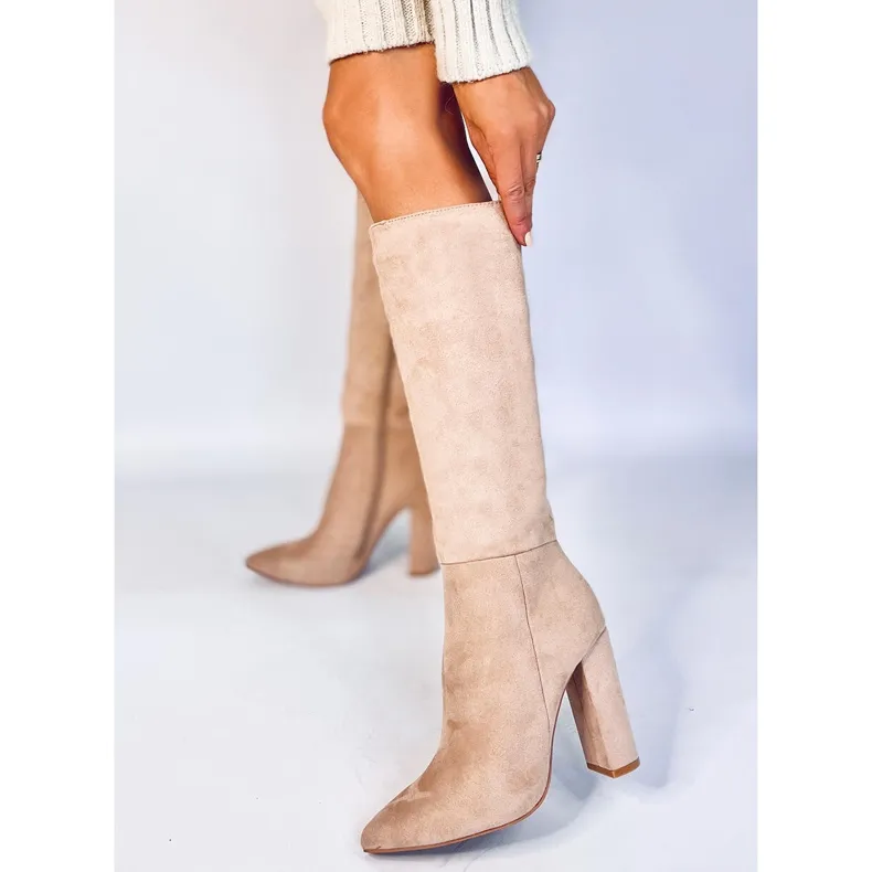 Maureen Khaki stable heel boots beige