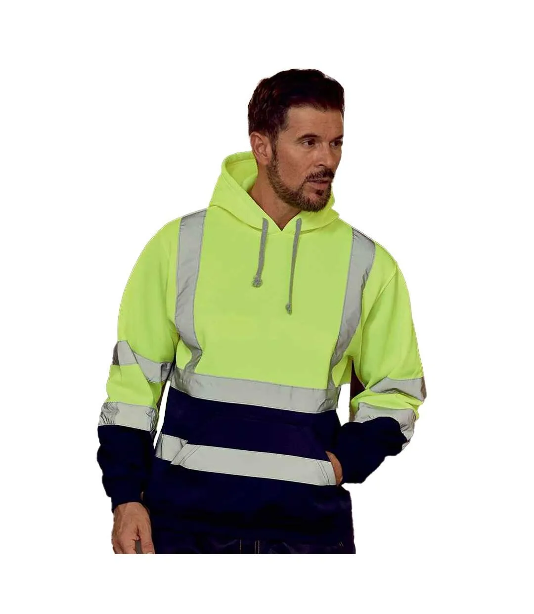 Mens hi-vis hoodie yellow/navy Yoko