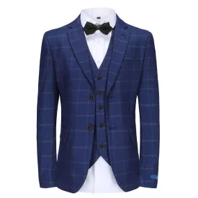 Men's Slim-Fit 3PC Windowpane Plaid Suit