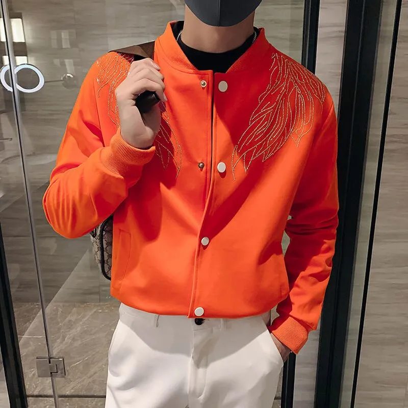 Men's Spring Wings Rhinestone Baseball Varsity Streetwear Bomber Jacket