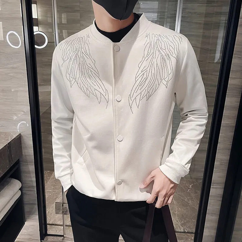 Men's Spring Wings Rhinestone Baseball Varsity Streetwear Bomber Jacket