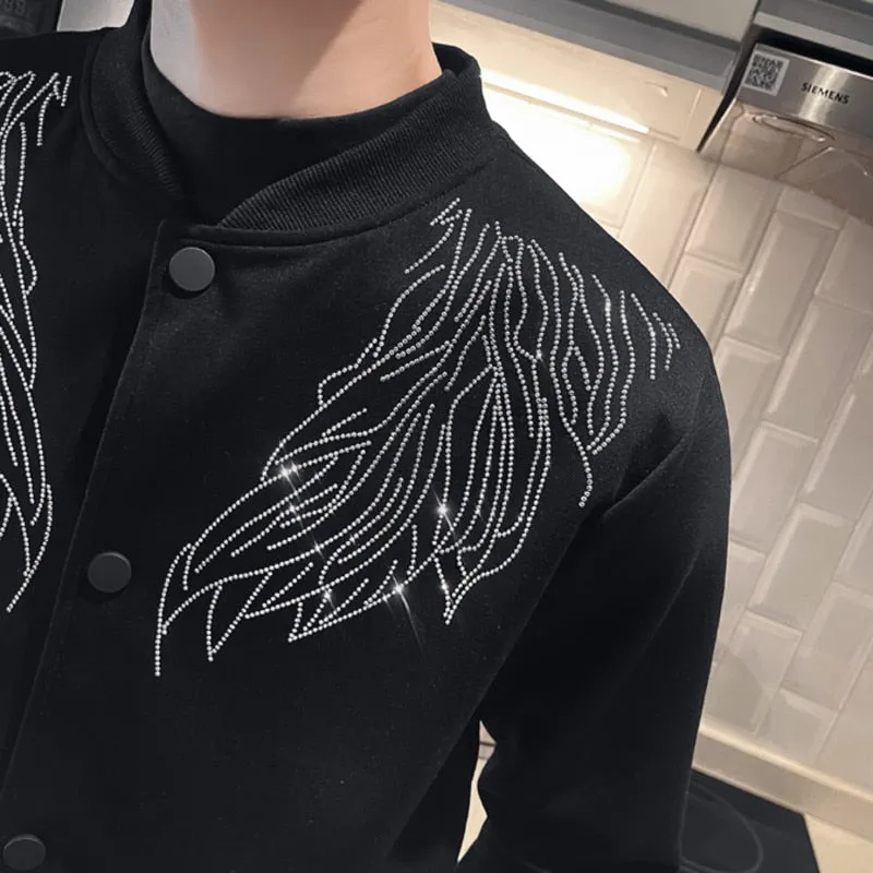 Men's Spring Wings Rhinestone Baseball Varsity Streetwear Bomber Jacket