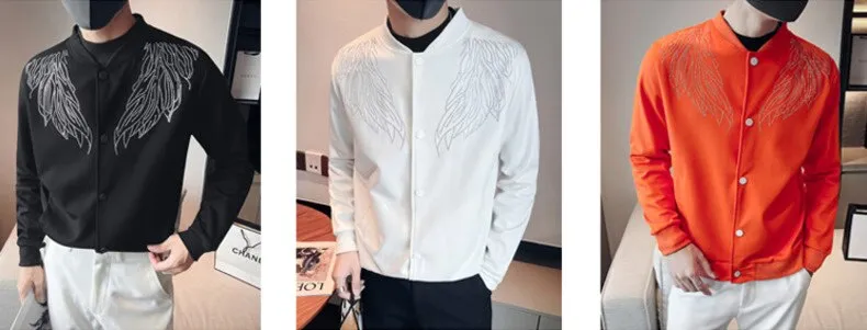 Men's Spring Wings Rhinestone Baseball Varsity Streetwear Bomber Jacket