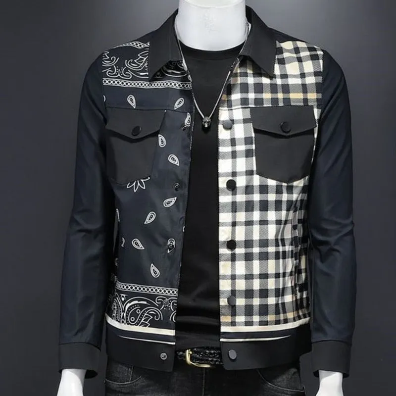 Men's Vintage Korean Style Plaid Patchwork Streetwear Baseball Jacket