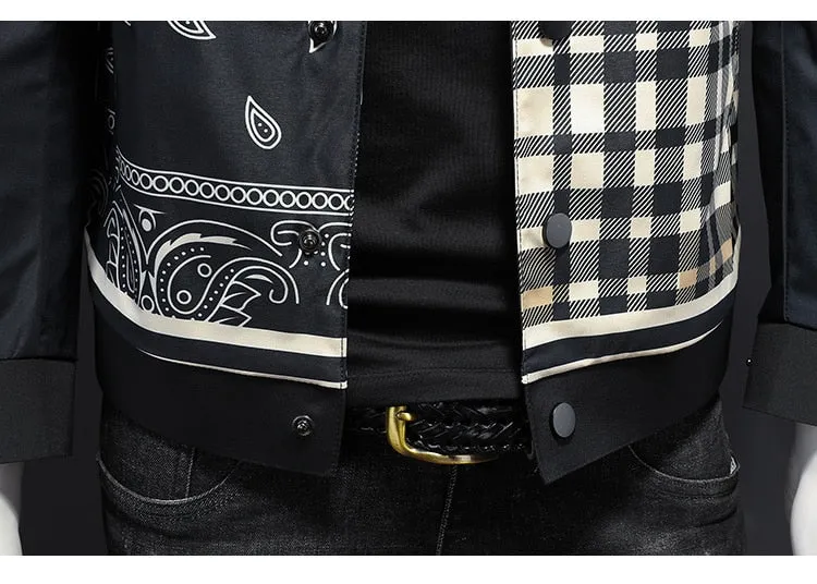 Men's Vintage Korean Style Plaid Patchwork Streetwear Baseball Jacket