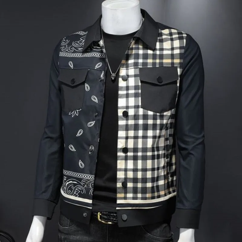 Men's Vintage Korean Style Plaid Patchwork Streetwear Baseball Jacket