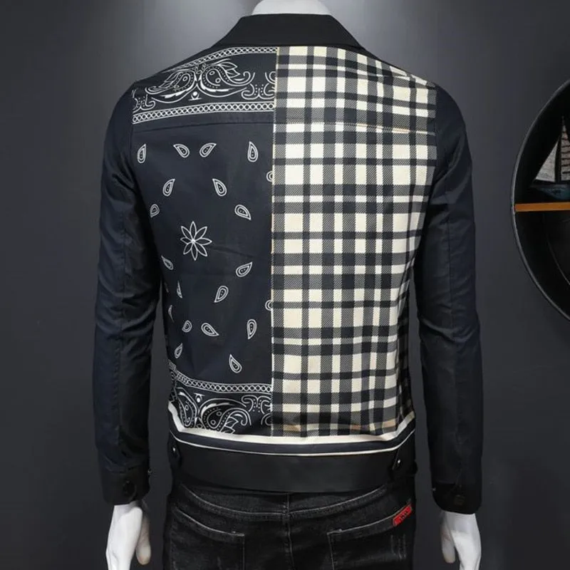 Men's Vintage Korean Style Plaid Patchwork Streetwear Baseball Jacket