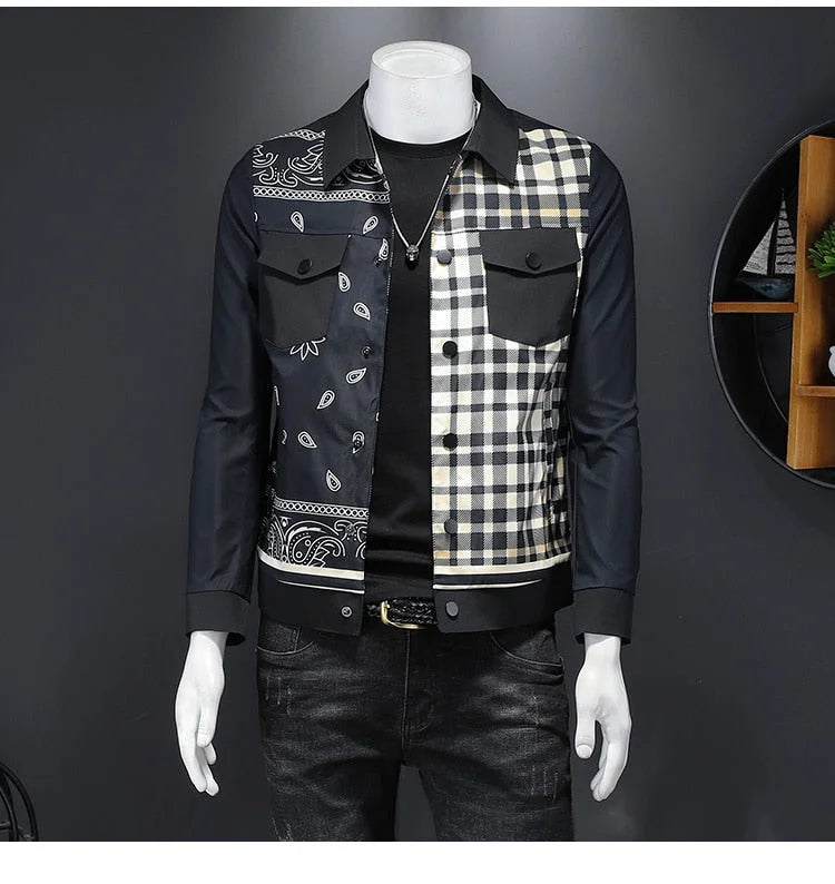 Men's Vintage Korean Style Plaid Patchwork Streetwear Baseball Jacket