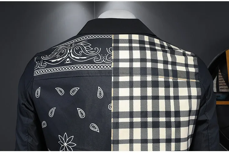 Men's Vintage Korean Style Plaid Patchwork Streetwear Baseball Jacket