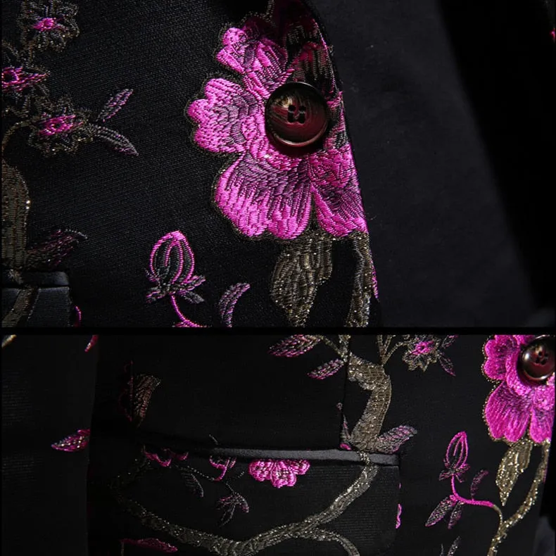 Men's Vintage Luxury Chinese Style Flower Bird Printed Slim Fit Blazer