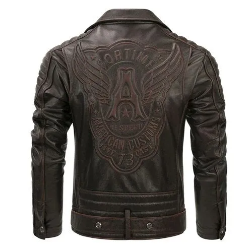 Men's Vintage Real Cowhide Leather Slim Fit Motorcycle Street Jacket