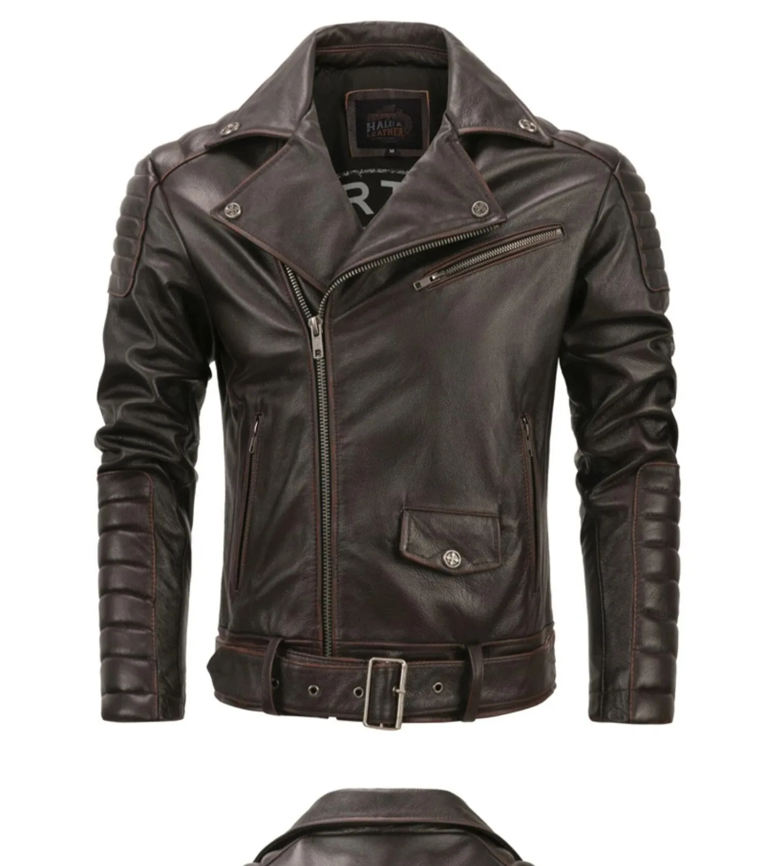 Men's Vintage Real Cowhide Leather Slim Fit Motorcycle Street Jacket