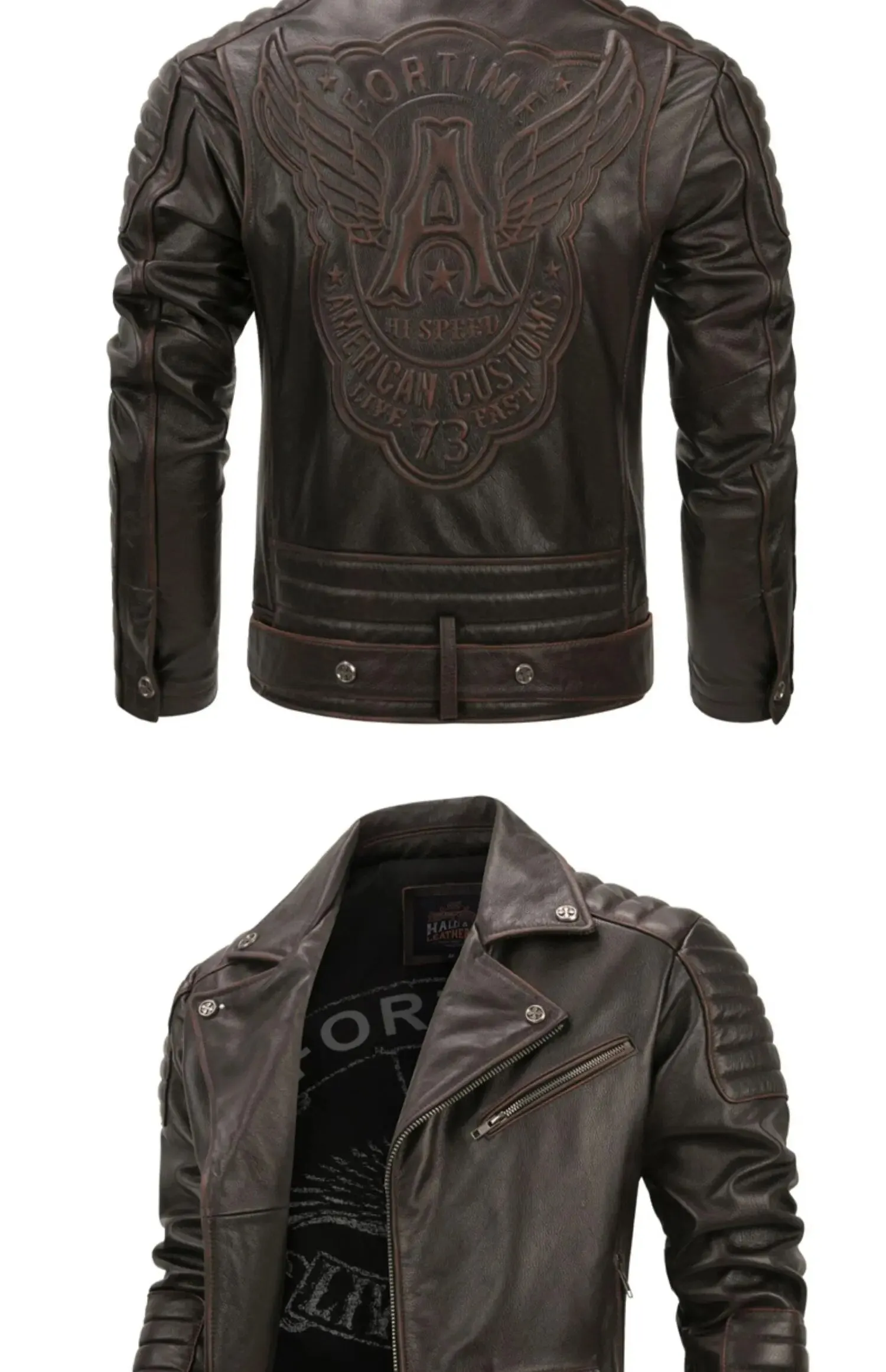 Men's Vintage Real Cowhide Leather Slim Fit Motorcycle Street Jacket