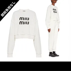 MiuMiu  |Crew Neck Unisex Long Sleeves Cotton Logo