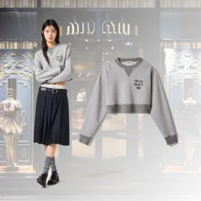 MiuMiu  |Long Sleeves Plain Cotton Logo Hoodies & Sweatshirts