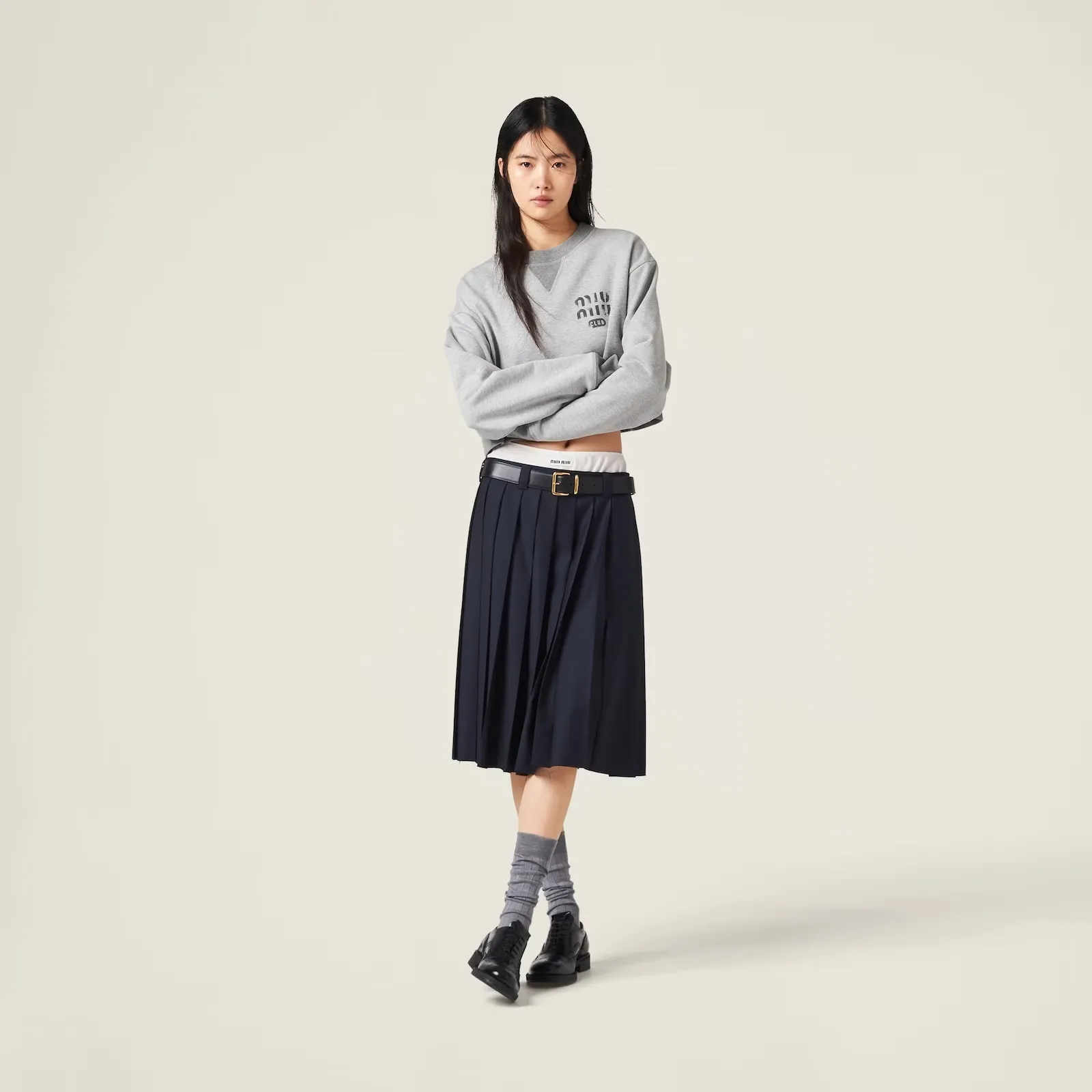 MiuMiu  |Long Sleeves Plain Cotton Logo Hoodies & Sweatshirts