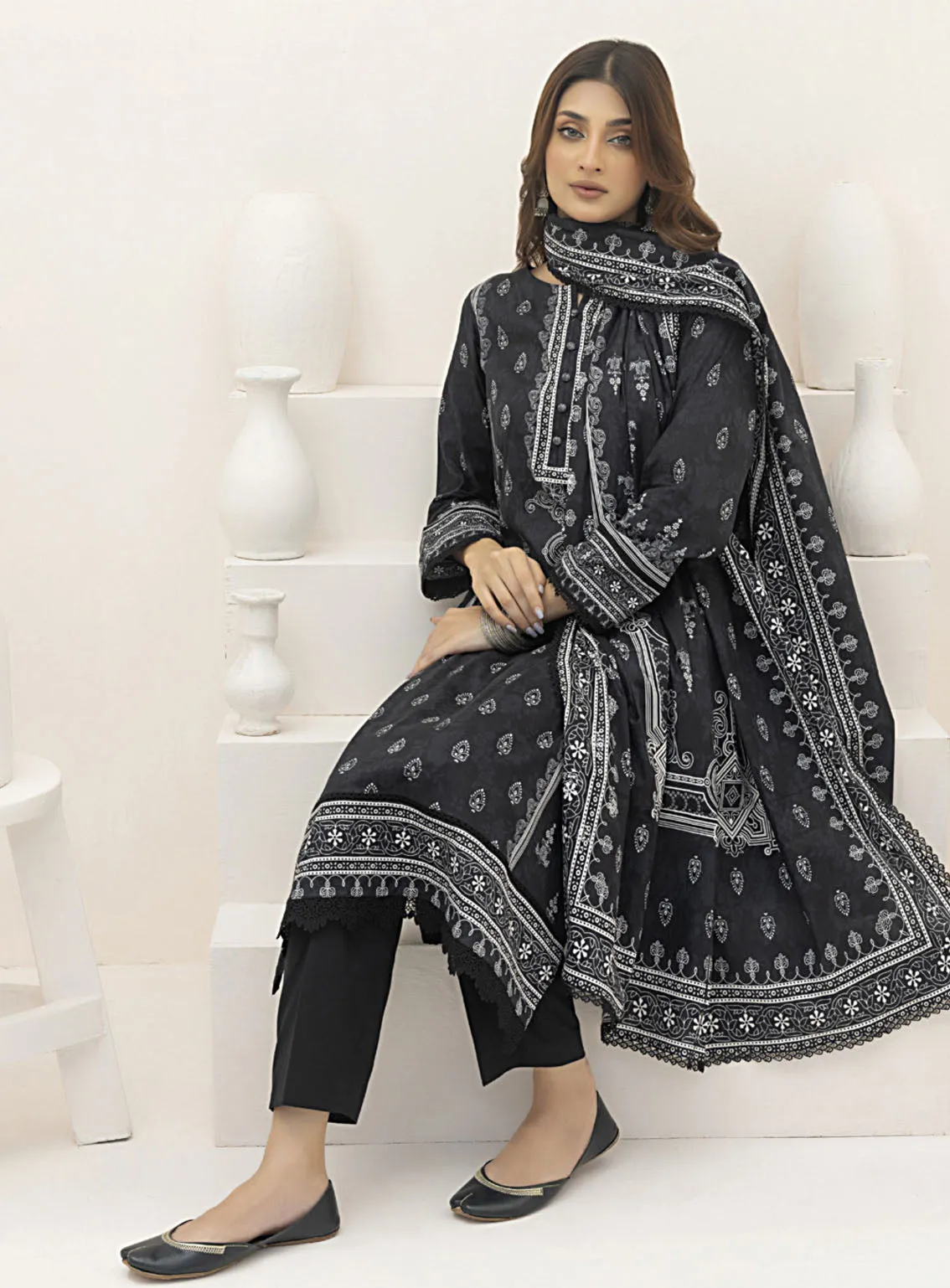 Monochrome By Alzohaib Digital Printed Lawn 3 Piece Unstitched Suit AZ24M MDL-02