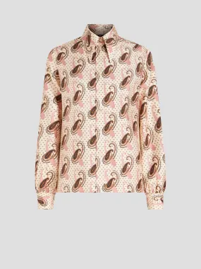 Multi-Print Silk Shirt in Ivory