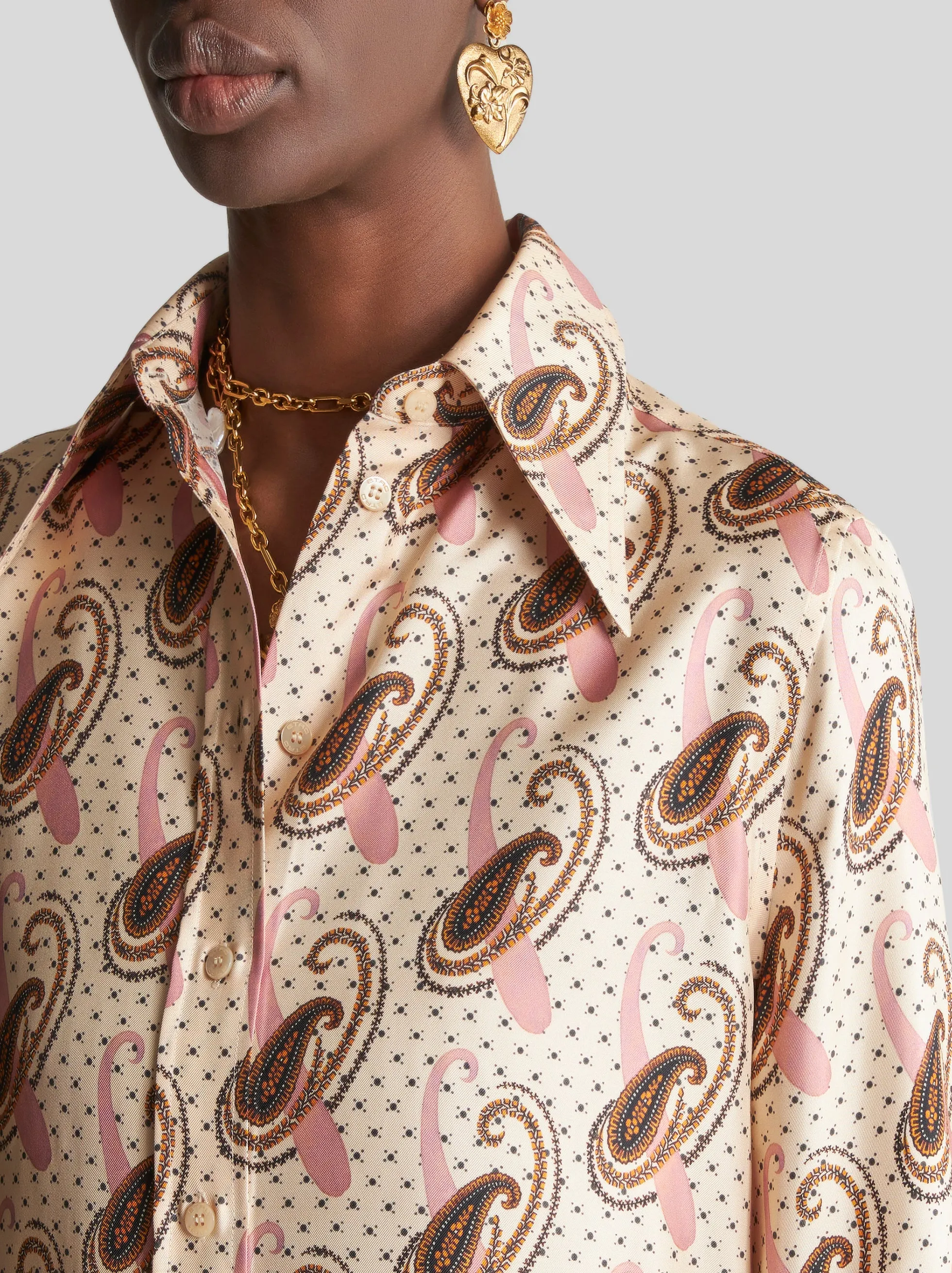 Multi-Print Silk Shirt in Ivory