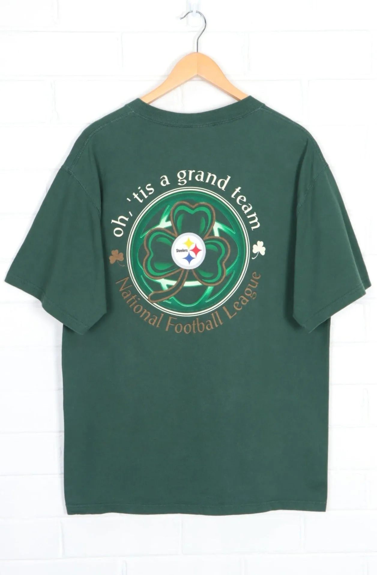 NFL Pittsburgh Steelers Grand Team Shamrock Clover Front Back T-Shirt (L)