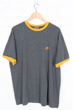 NIKE Embroidered Grey & Mustard Ringer Tee (XL)