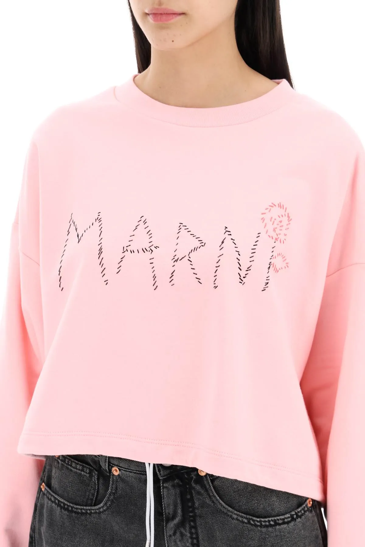 organic cotton sweatshirt with hand-embroid FLJE0198S1UTC275 MAGNOLIA