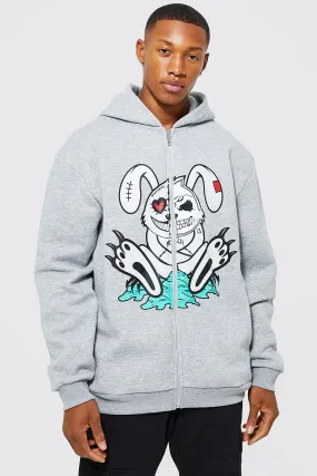 Oversized Evil Bunny Zip Through Hoodie