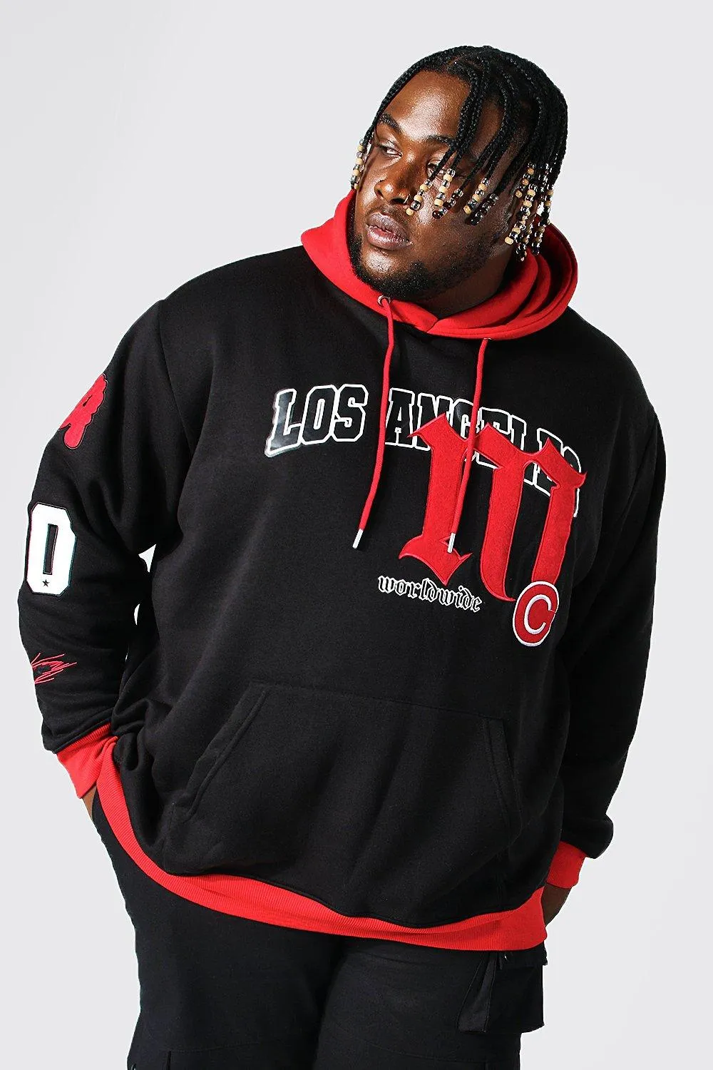 Plus La Colour Block Varsity Badge Hoodie