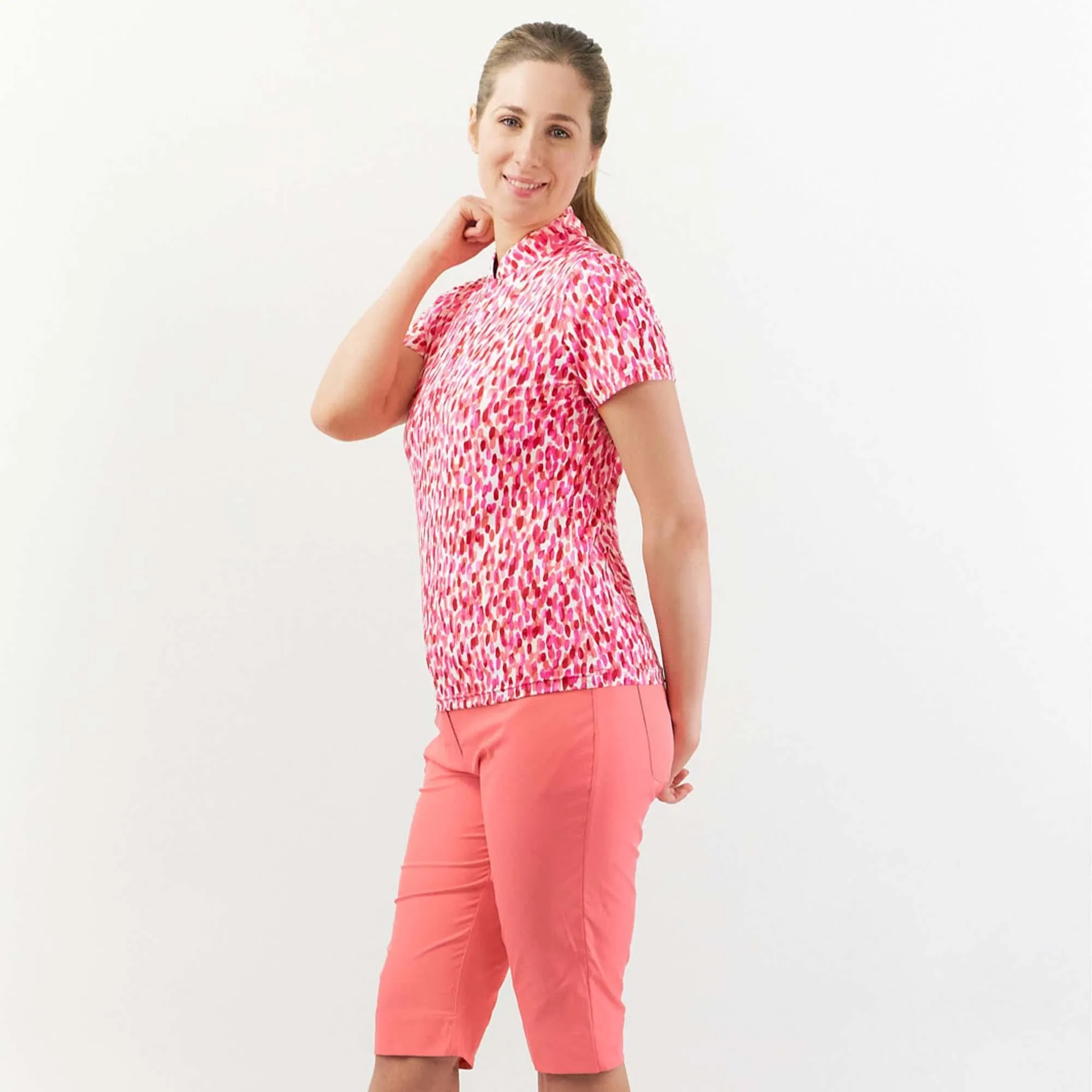 Pure Golf Ellen Ladies Golf Polo Shirt Petal Polka