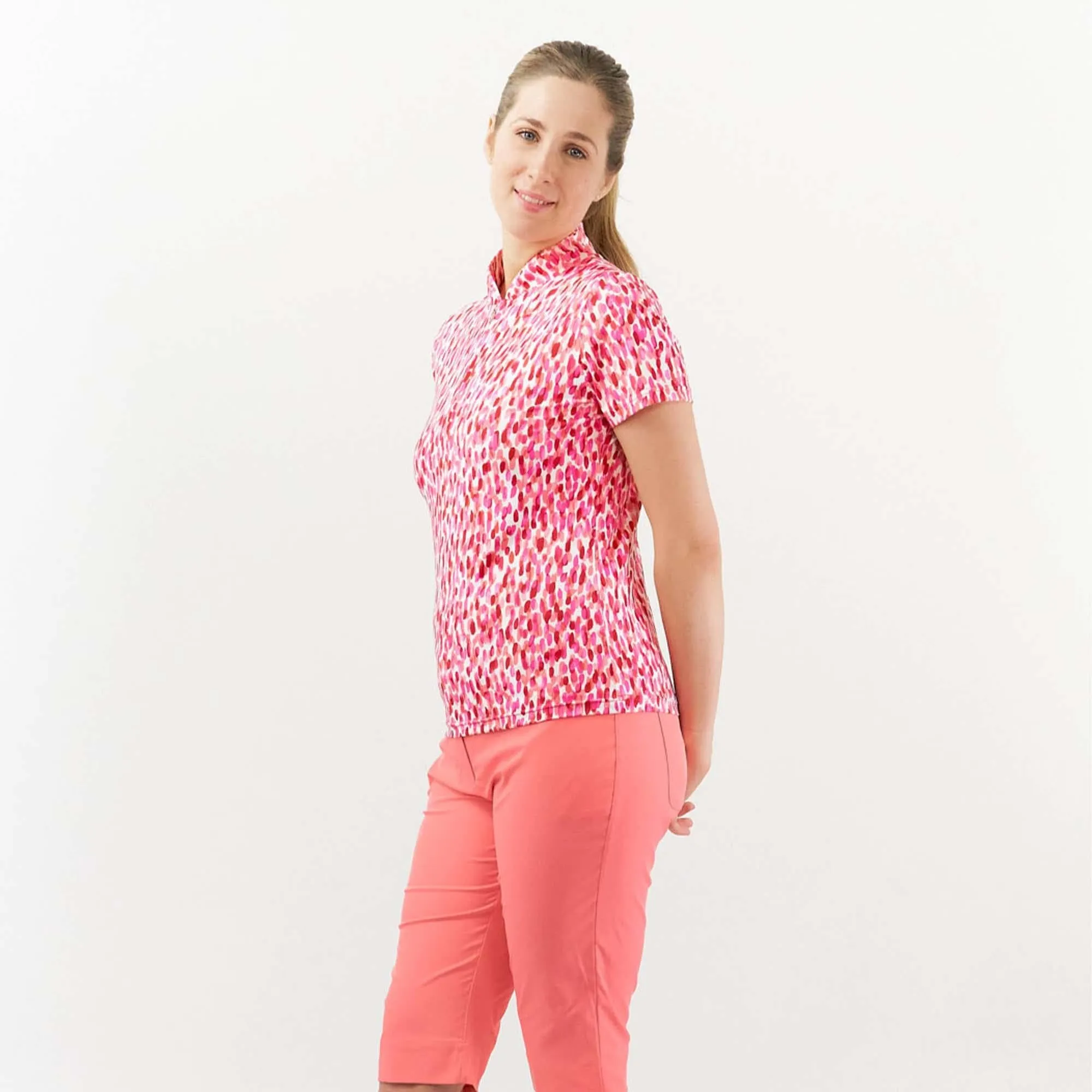 Pure Golf Ellen Ladies Golf Polo Shirt Petal Polka