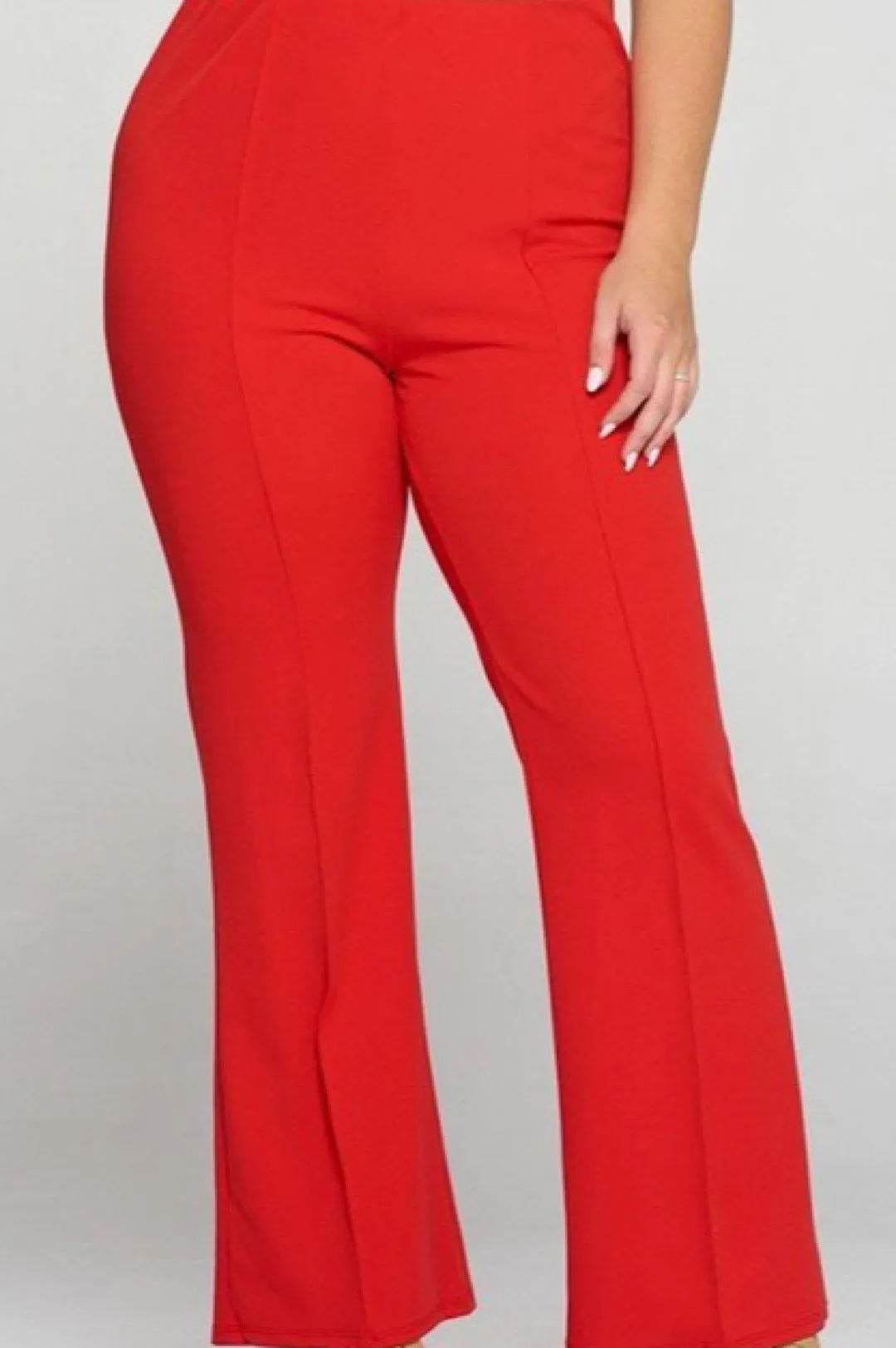 Red Techno Crepe Front Seam Pants