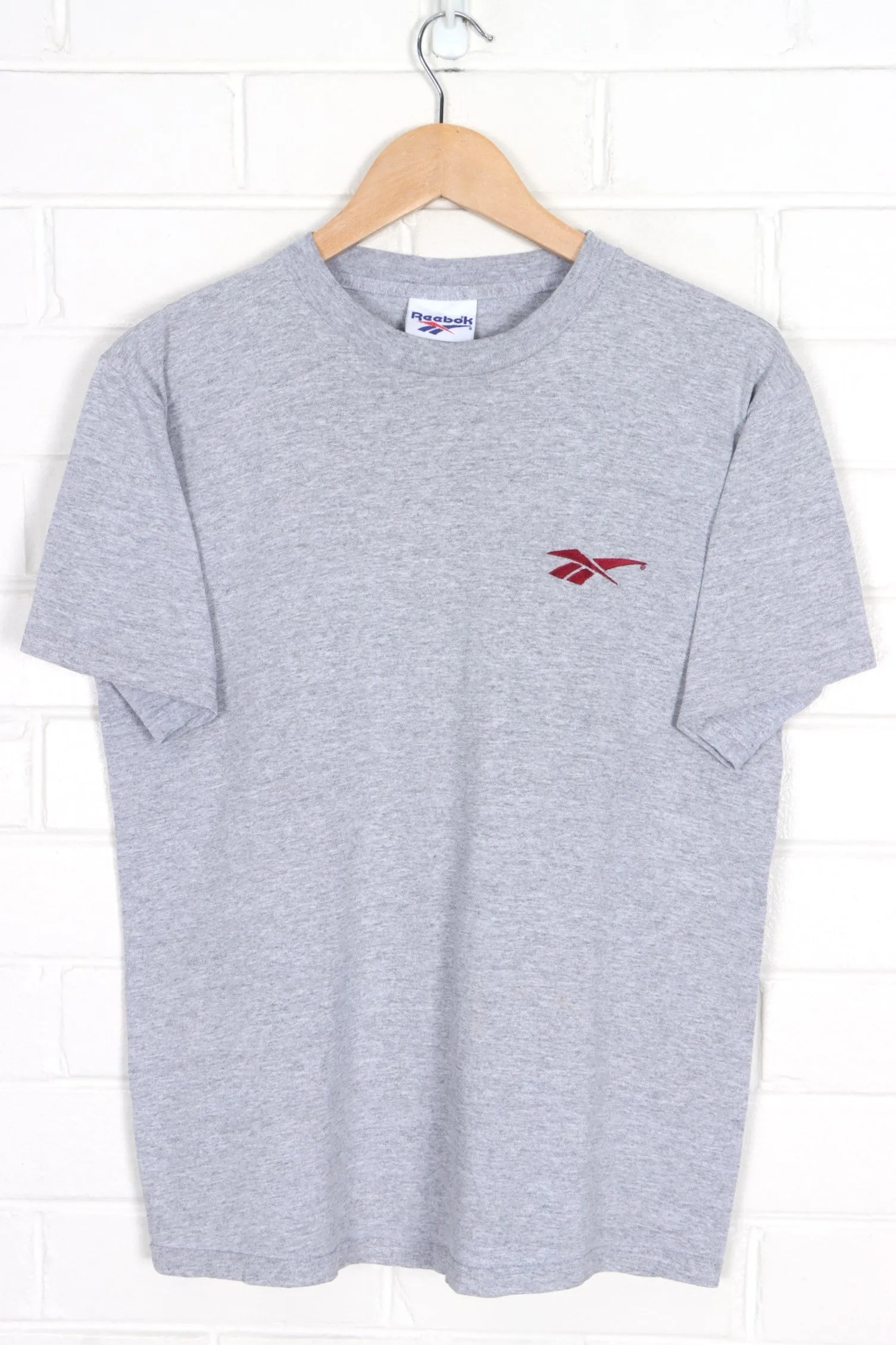 REEBOK Embroidered Red Logo Casual Grey Marle T-Shirt (M)