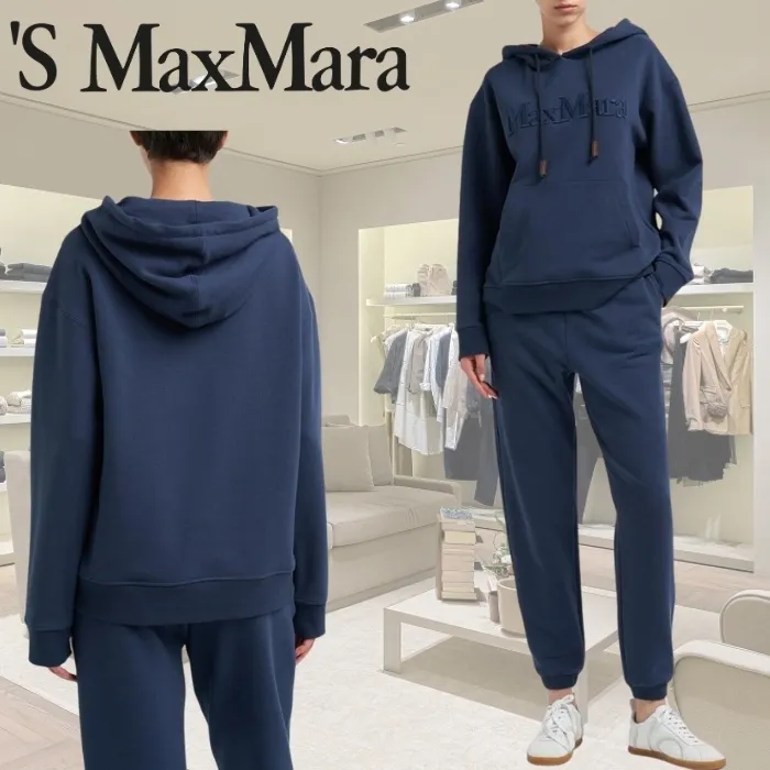 S Max Mara  |Sweat Plain Cotton Logo Hoodies & Sweatshirts