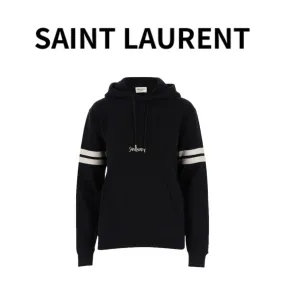 Saint Laurent  |Long Sleeves Cotton Logo Hoodies & Sweatshirts