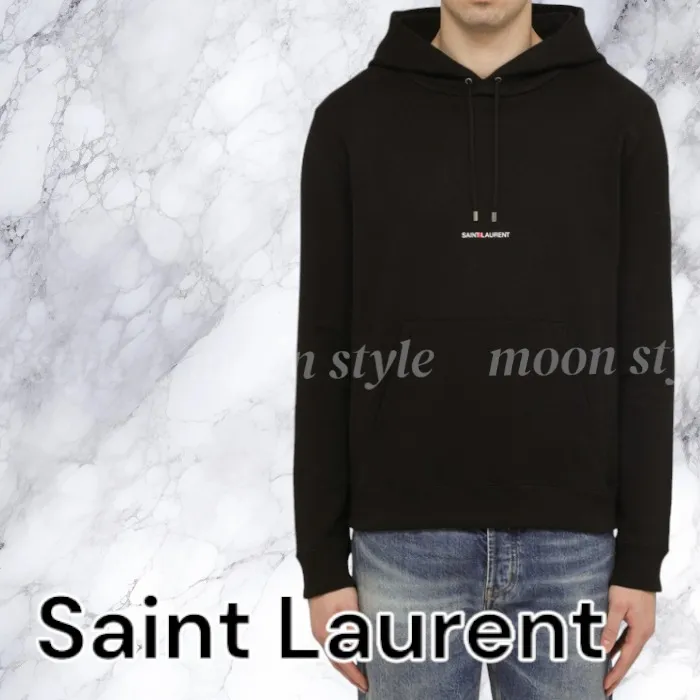 Saint Laurent  |Long Sleeves Plain Cotton Logo Luxury Hoodies