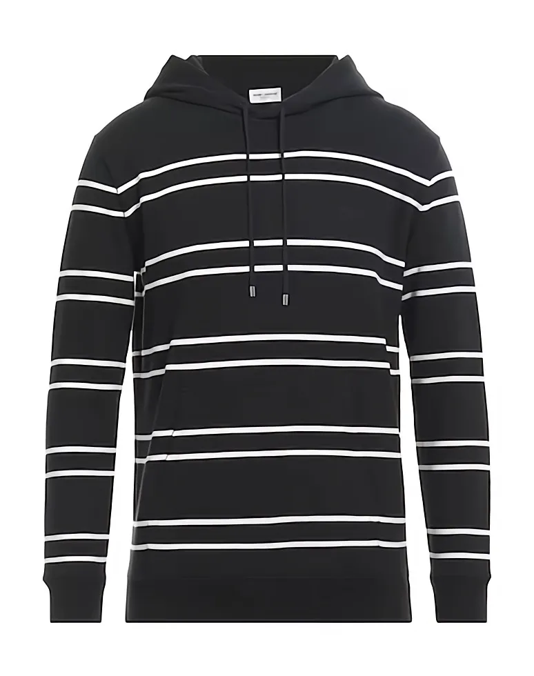 Saint Laurent  |Stripes Sweat Long Sleeves Cotton Logo Luxury Hoodies