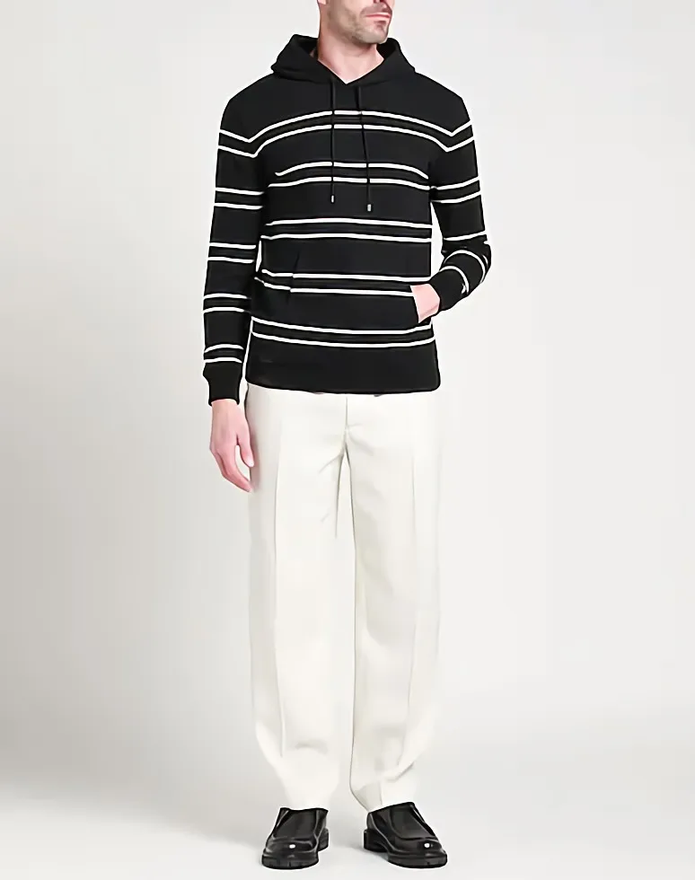 Saint Laurent  |Stripes Sweat Long Sleeves Cotton Logo Luxury Hoodies