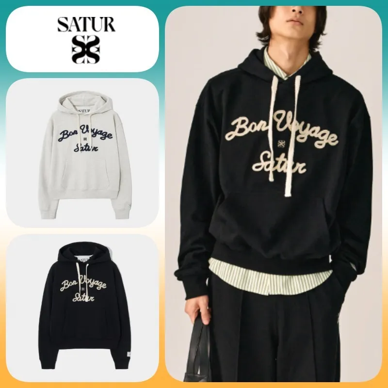 SATUR  |Unisex Long Sleeves Cotton Logo Hoodies