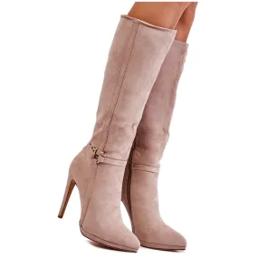 Seastar Classic Suede Heel Boots Beige Linney