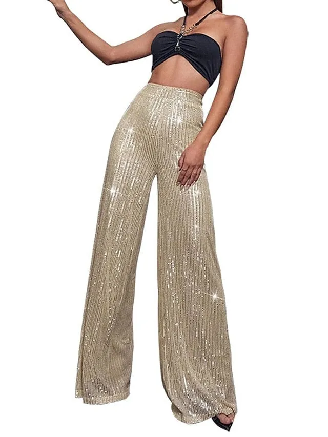 Sequin Wide Leg Pants for Elegant Party and Street Style